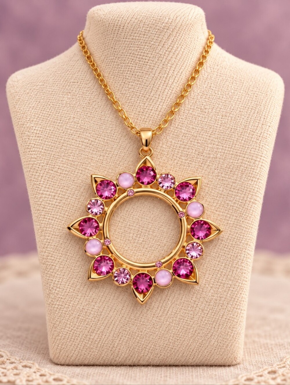 💓Touchstone Crystals Gold Sunburst Pendant Necklace